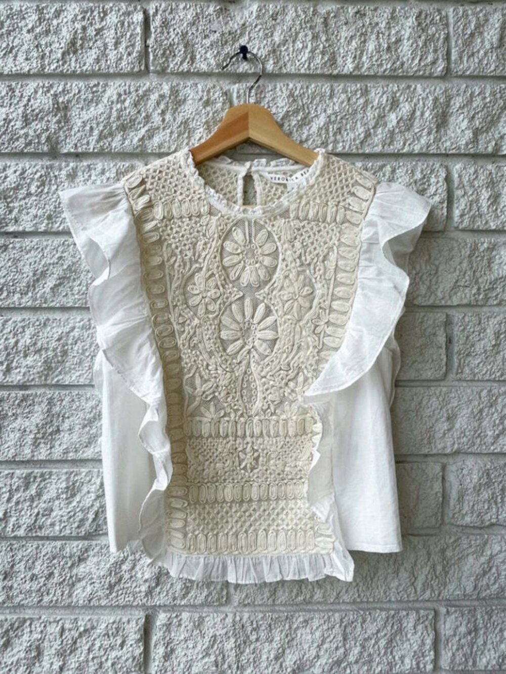 Veronica Beard 100% Cotton Capriana‎ Embroidered Top in Off White - Size 2 - Picture 3 of 4